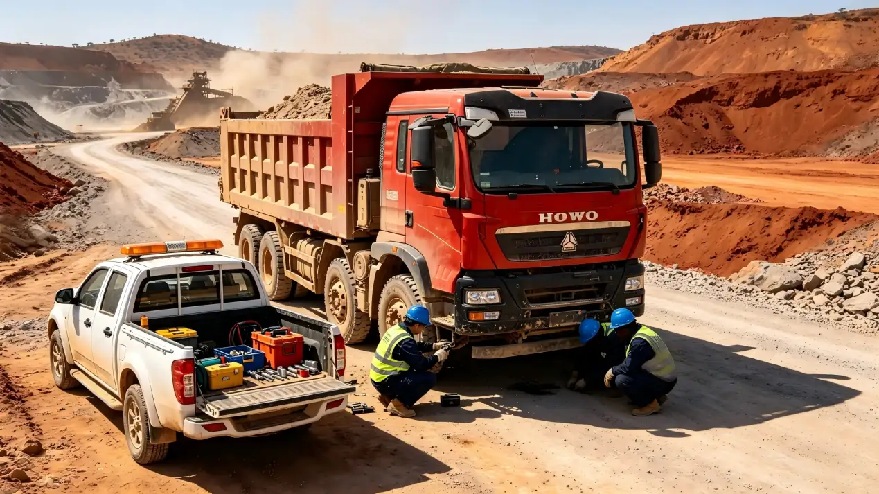 Field technicians providing maintenance support for Chinese Heavy Trucks vehicles