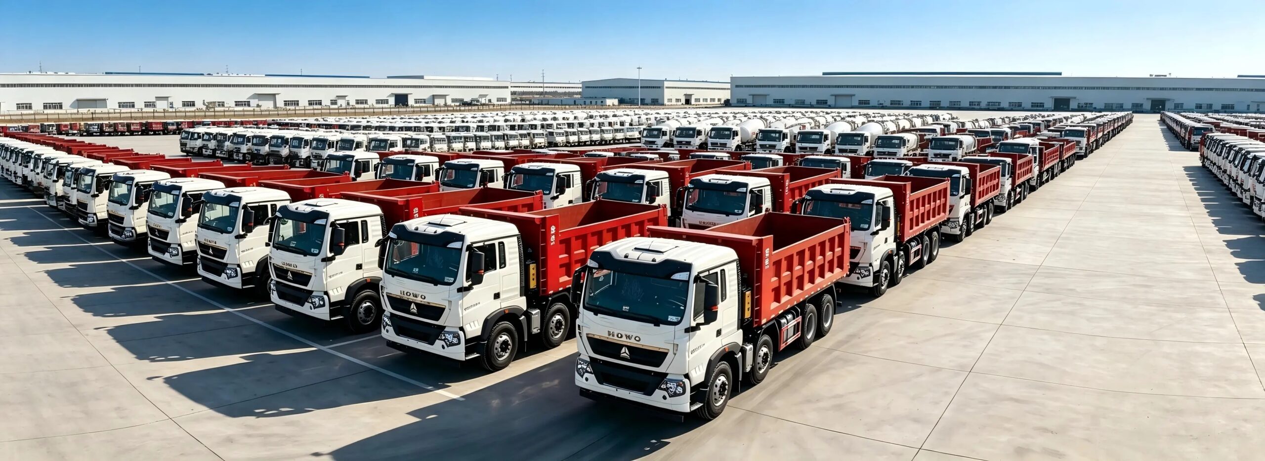 Large fleet of CHINESE HEAVY TRUCKS dump trucks ready for delivery