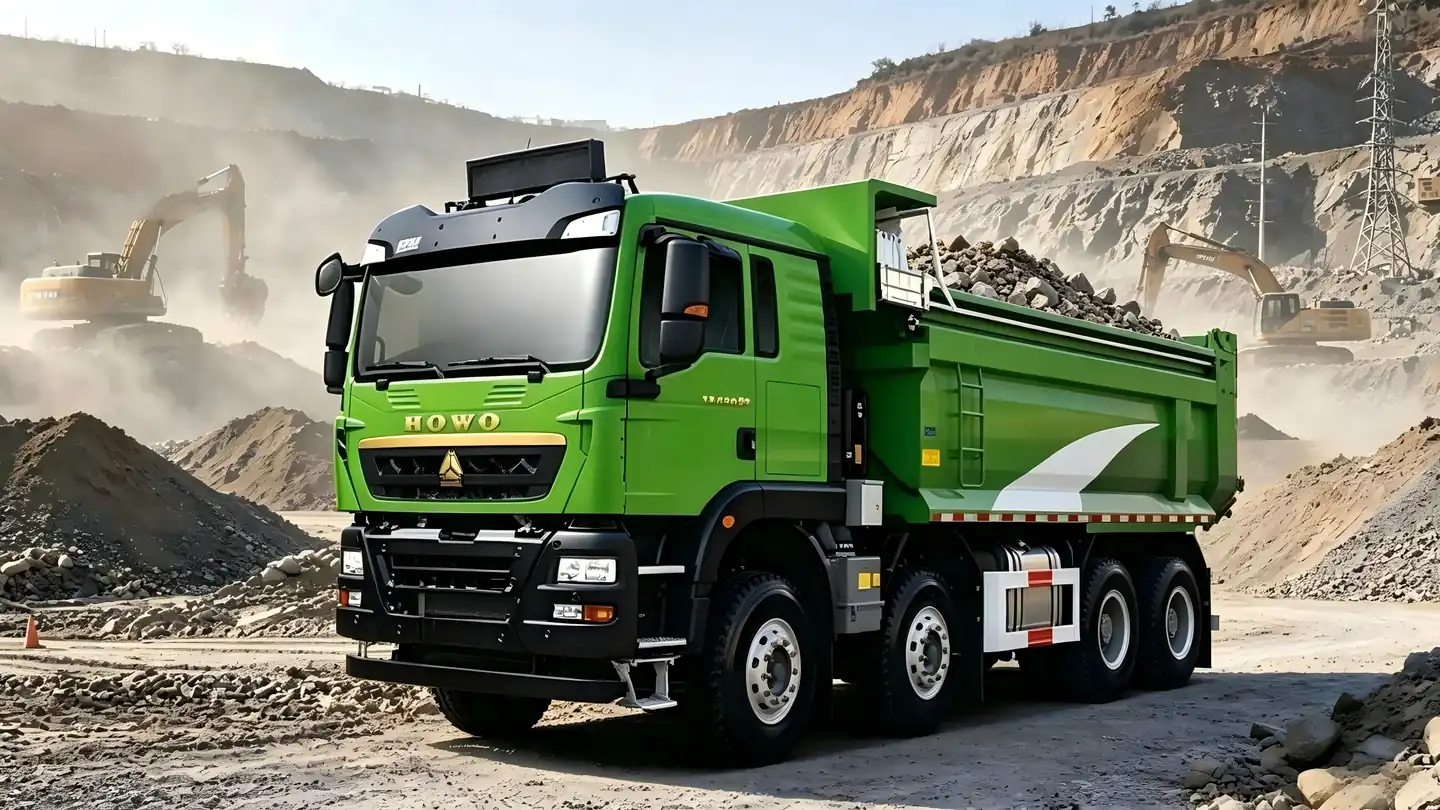 HOWO heavy-duty dump trucks transporting ore at an open-pit mine