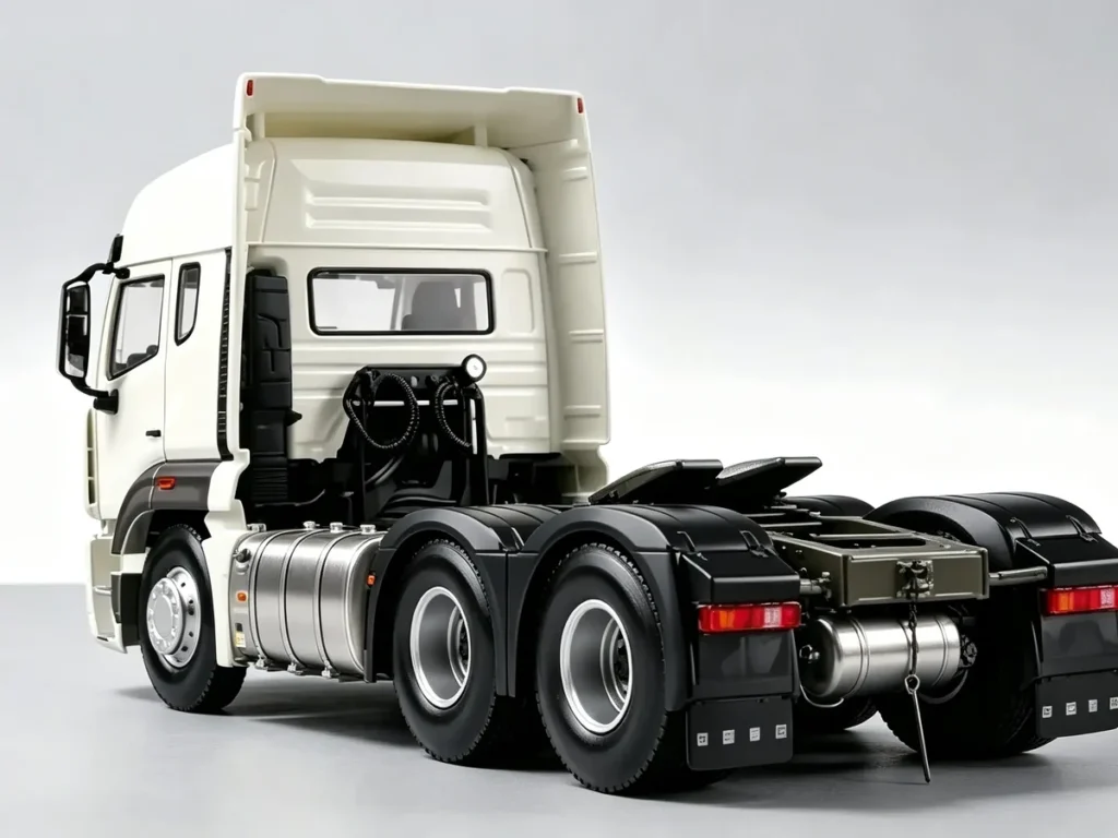 White Sinotruk HOWO-nx-6X4 tractor trucks model rear view, light gray studio background.For Africa, Southeast Asia and Latin America markets.
