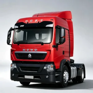 SINOTRUK HOWO TX 380 4×2 tractor truck orange cab, heavy duty tractor head, light gray gradient studio background.For Africa, Southeast Asia and Latin America markets.