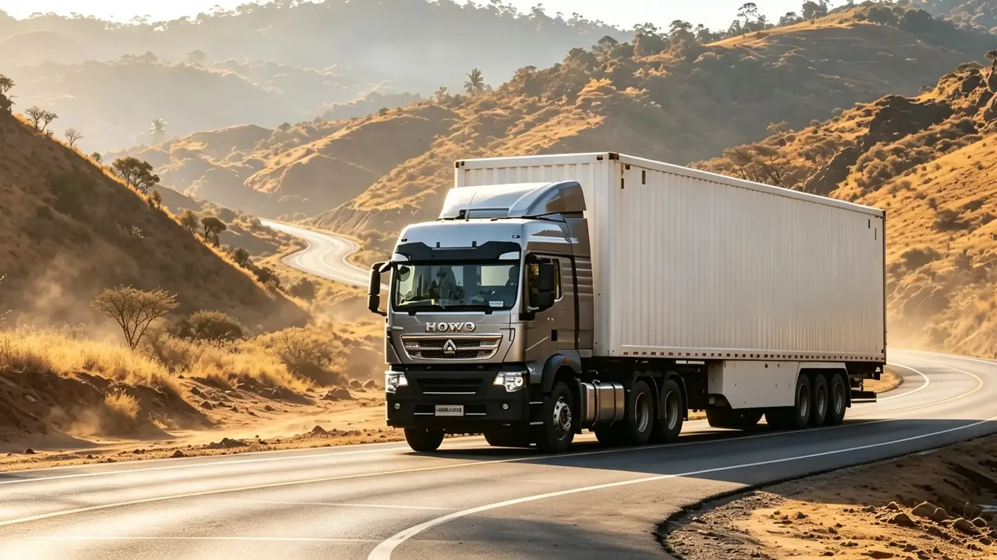 HOWO tractor trucks moving container freight on a long-distance route