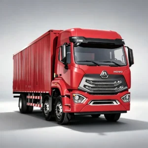 SINOTRUK HOWO NX 6X4 red box cargo trucks with clear HOWO logo, heavy-duty 10-wheel logistics lorry, large enclosed cargo box, reinforced chassis and reliable engine for long-distance bulk goods transport in Africa, Latin America and Southeast Asia.