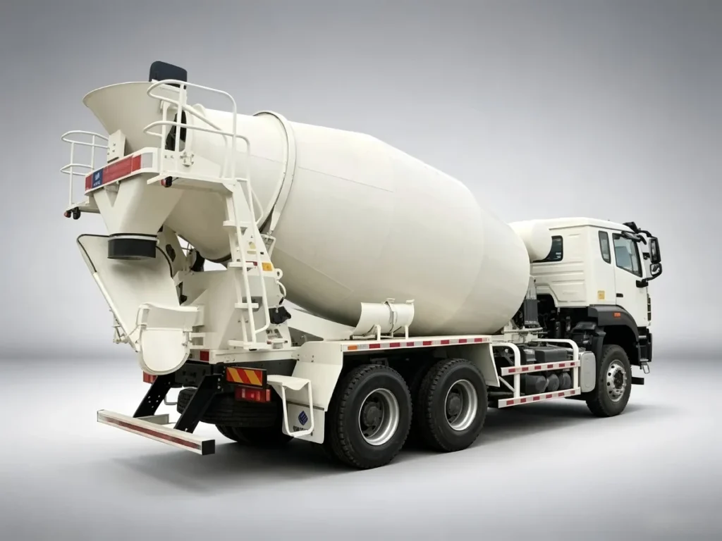 SINOTRUK HOWO NX 6X4 concrete mixer trucks rear view, cement transport mixer vehicle for export construction.For Africa, Southeast Asia and Latin America markets.