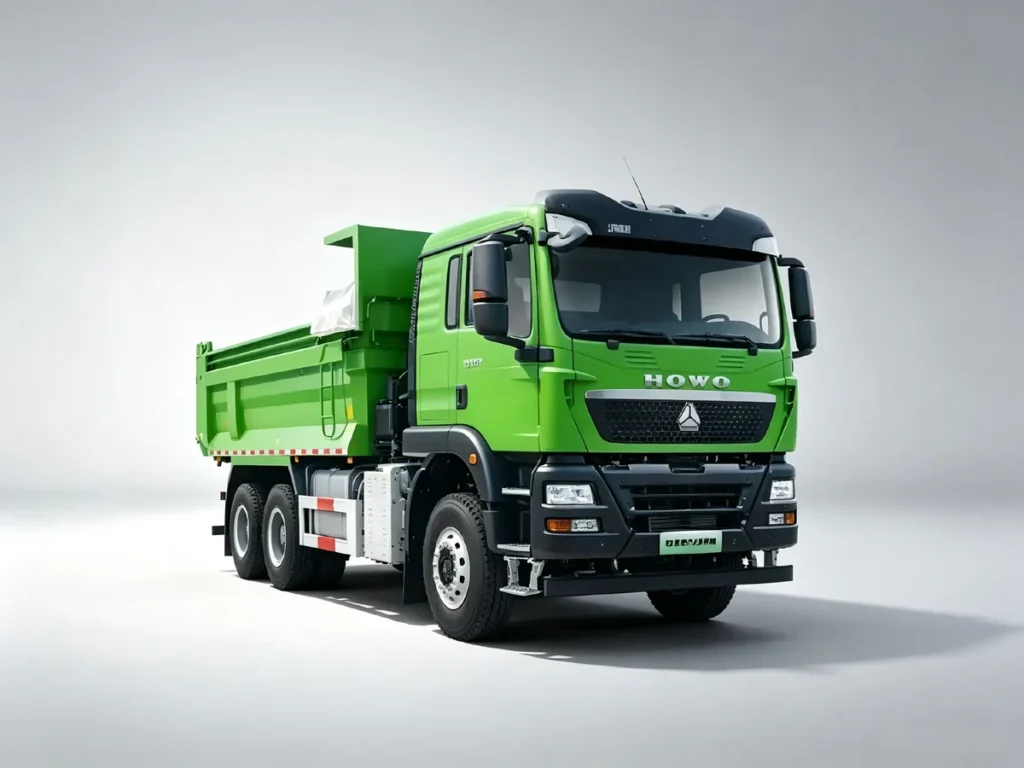 SINOTRUK HOWO green pure electric dump tipper trucks, zero-emission electric construction dumper for muck, sand and gravel haulage, exported to Southeast Asia, Latin America and Africa
