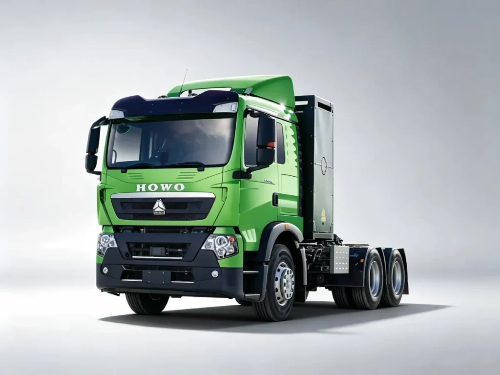 SINOTRUK HOWO green pure electric tractor trucks, zero-emission electric container semi-trailer head for port and highway logistics transport, exported to Southeast Asia, Latin America and Africa