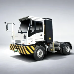 SINOTRUK HOWO white pure electric single side dock tractor trucks, zero-emission 4x2 container terminal shunter for port yard short haul container transport, exported to Southeast Asia, Latin America and Africa