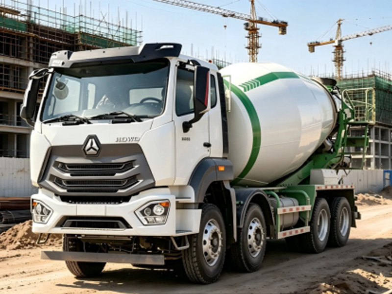 Chinese Heavy Trucks HOWO NX 8X4 concrete mixer trucks on construction site, heavy-duty cement transport vehicle for Africa Southeast Latin America projects