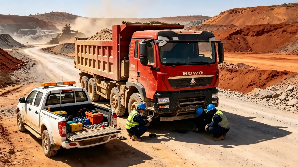 On-site maintenance support for a HOWO dump vehicle at a mine