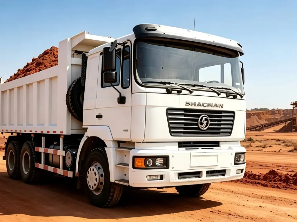 SHACMAN Delong F3000 orange 6x4 heavy duty dump tipper trucks, light gray studio background, mining construction transport vehicle for Africa, Southeast Asia, Latin America