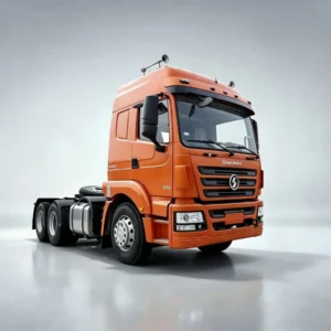 SHACMAN Delong X3000 orange 6x4 heavy duty tractor head, light gray gradient studio picture, fuel-saving long-distance logistics prime mover for container bulk cargo transportation, reliable haulage trucks exported to Africa, Southeast Asia, Latin America