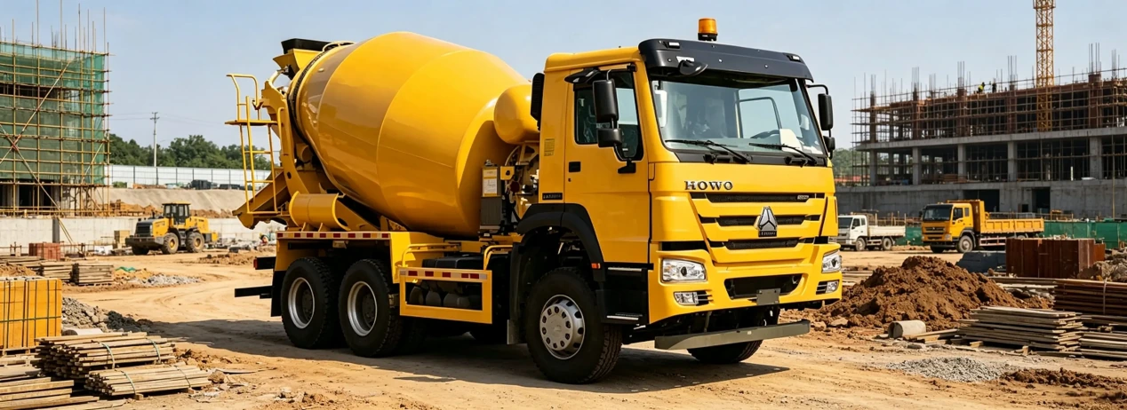 SINOTRUK HOWO Yellow SINOTRUK HOWO mixer trucks working at a construction site