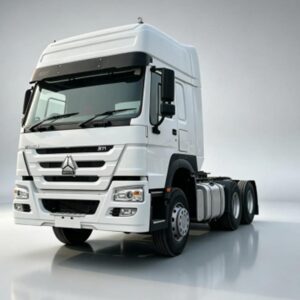 White Sinotruk HOWO-7 4X2 tractor trucks, lightweight single axle logistics trucks studio shot with light gray gradient background.For Africa, Southeast Asia and Latin America markets.