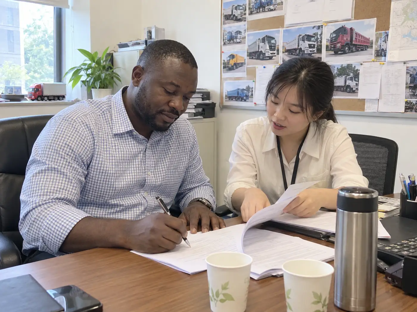 International customer signing project documents with a Recheng representative