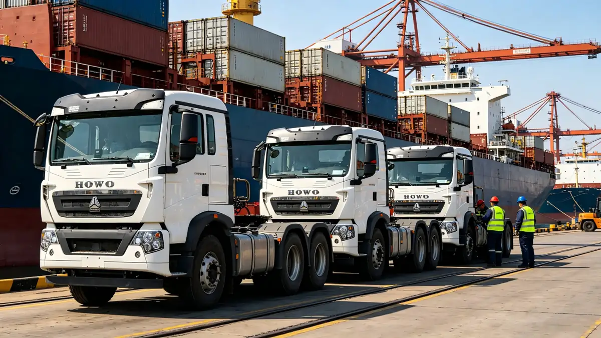 10 HOWO Dump Trucks Entering Qingdao Port for Kenya
